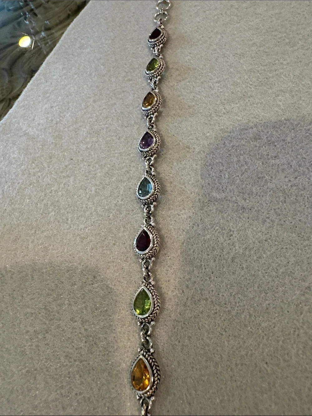 Sterling Silver Multi-Gem Teardrop Bracelet all in semi precious stones